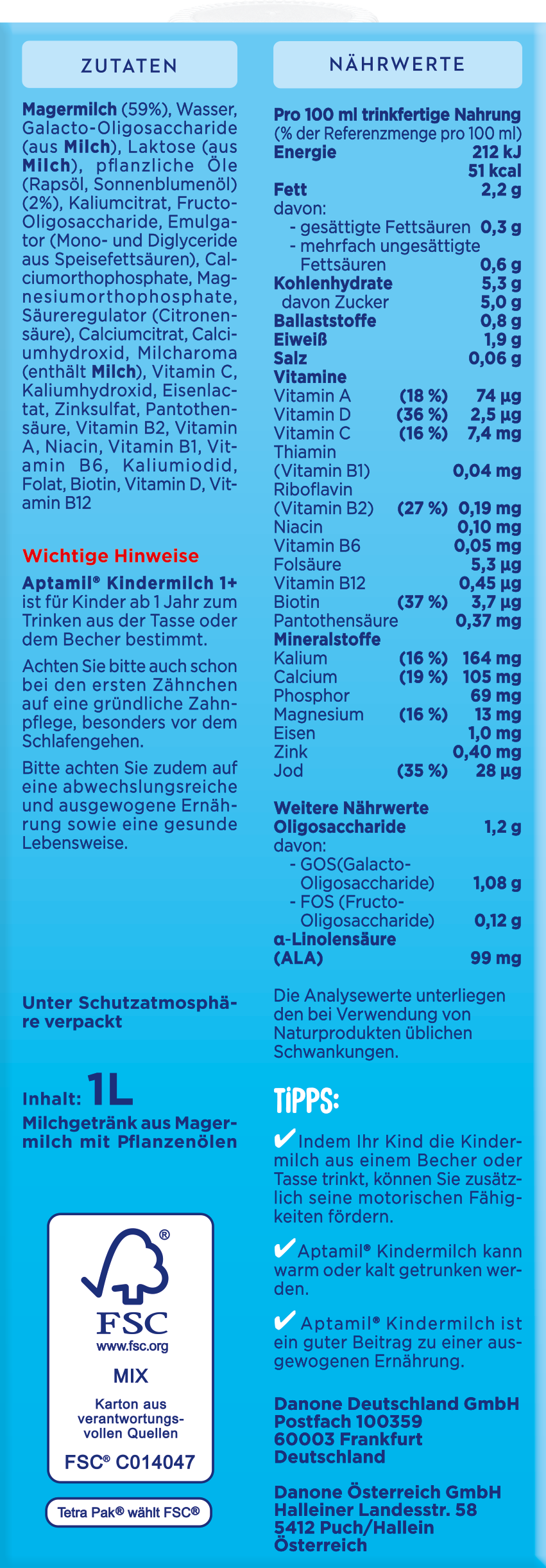 APTAMIL KINDERMILCH 1+ 1L TETRA DA