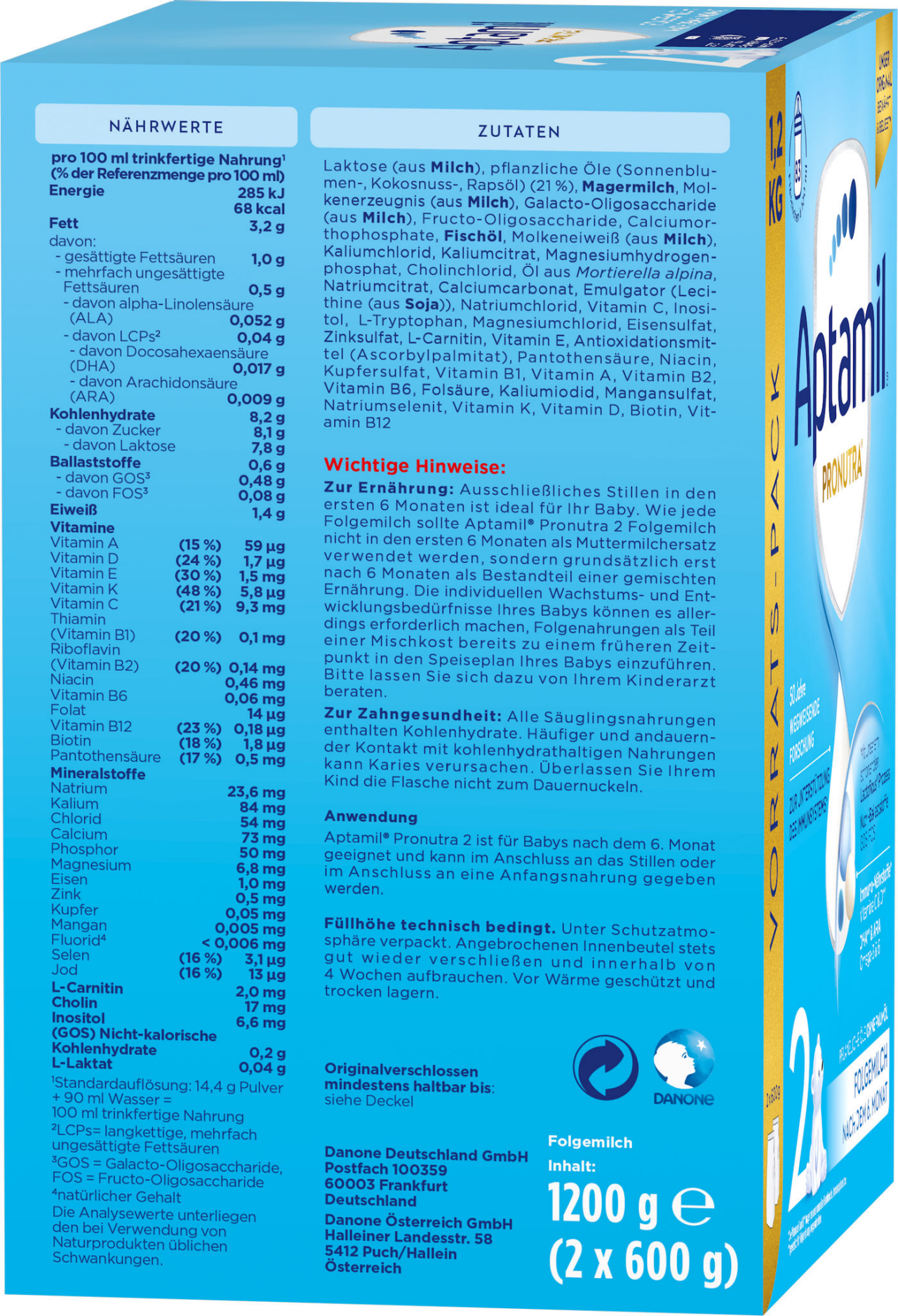 APTAMIL PRONUTRA 2 1200g 1,2kg DA 1222